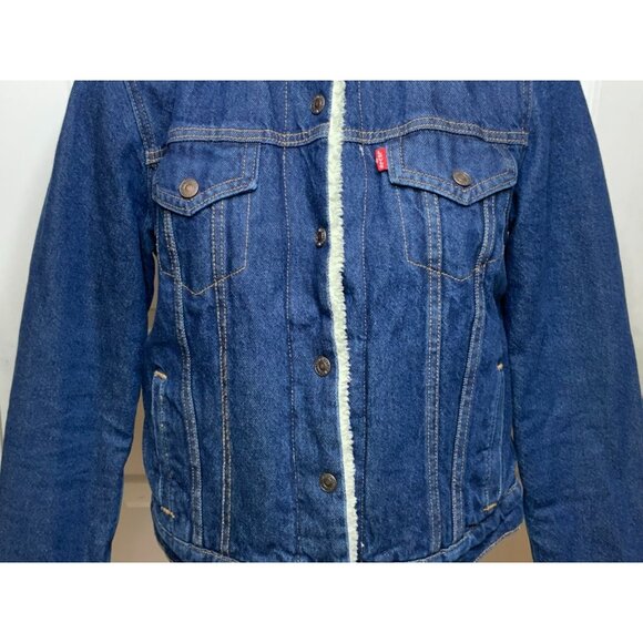 Levi Strauss & Co Dark Wash Faux Shearling Snap Button Up Jean Jacket Size M - Picture 3 of 11